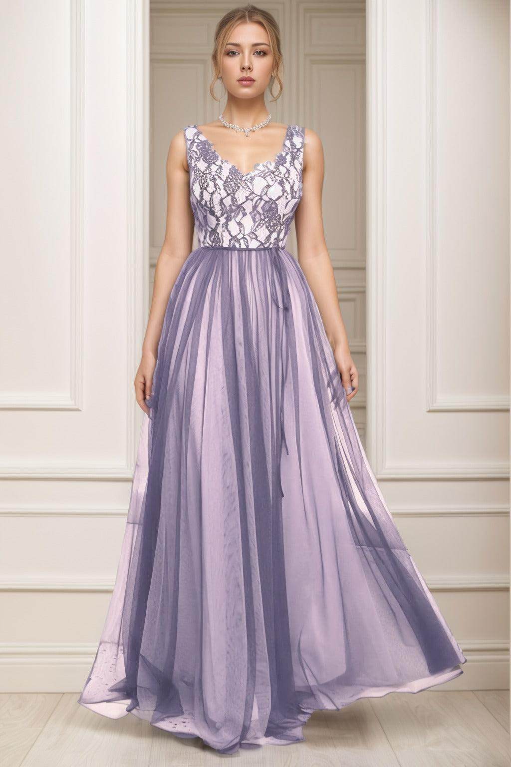 A-Line Sweep-Brush Train Tulle Prom Dress CS0466 - COCOMELODY